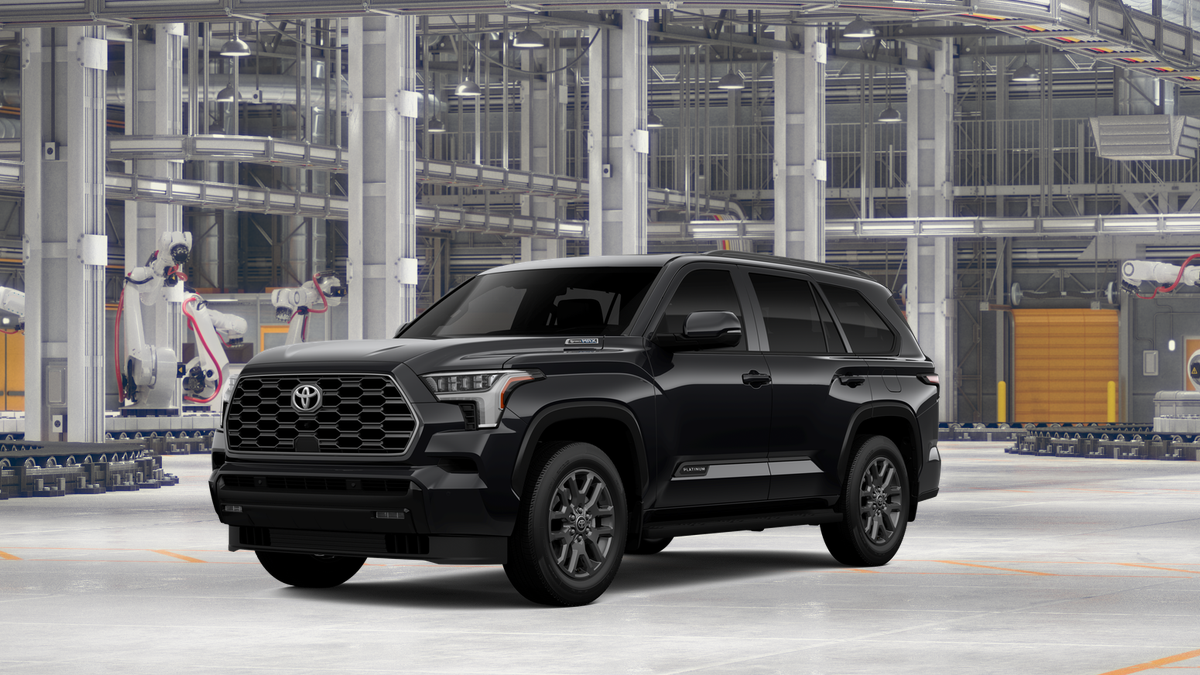 2026 Toyota Sequoia Platinum in Midnight Black Metallic — front three-quarter view